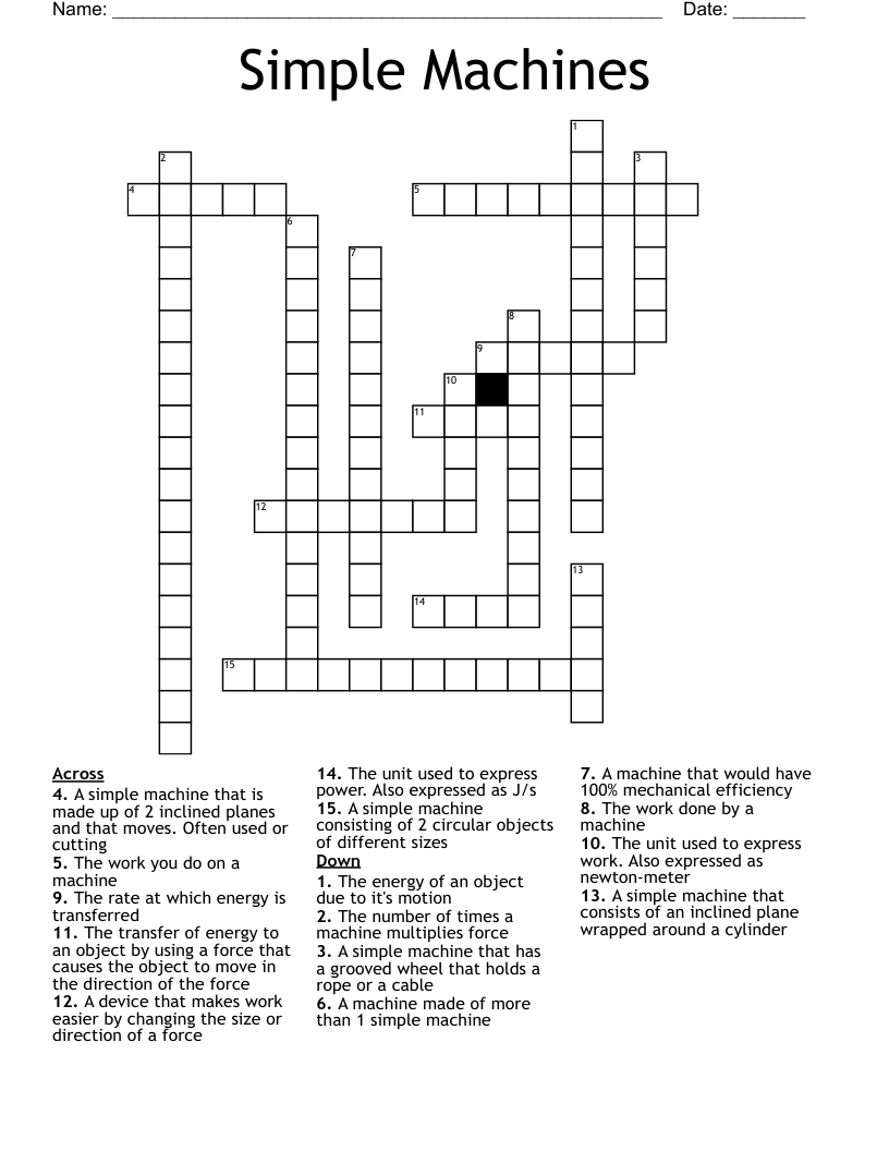 Simple Machines Crossword