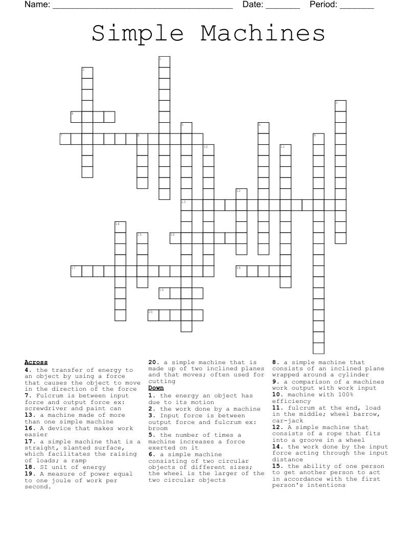 Simple Machines Crossword