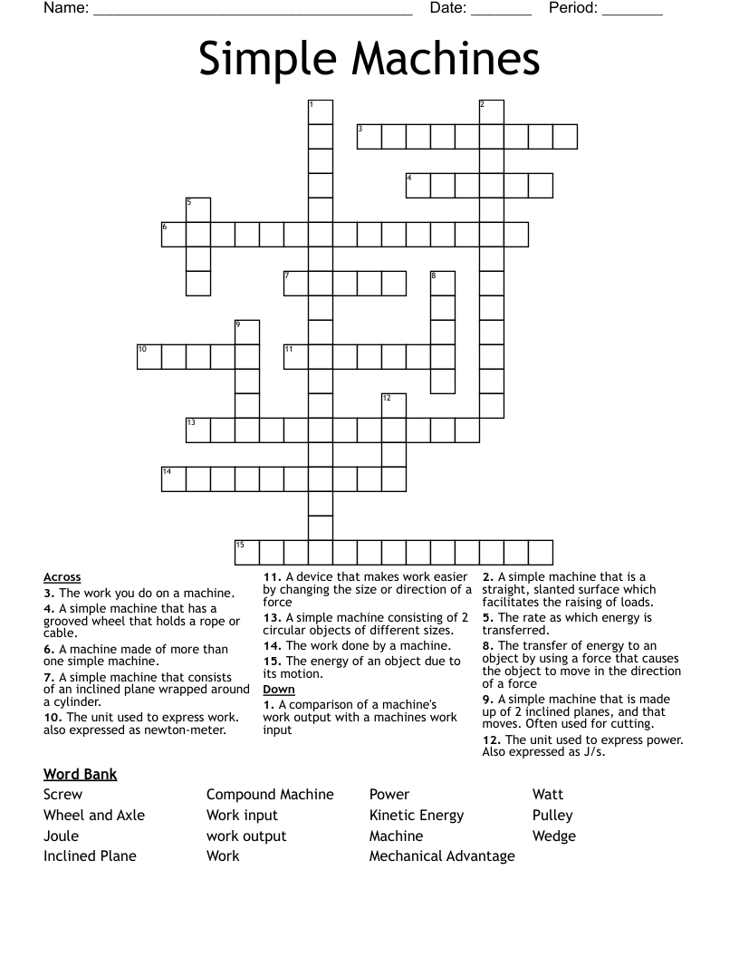 Simple Machines Crossword