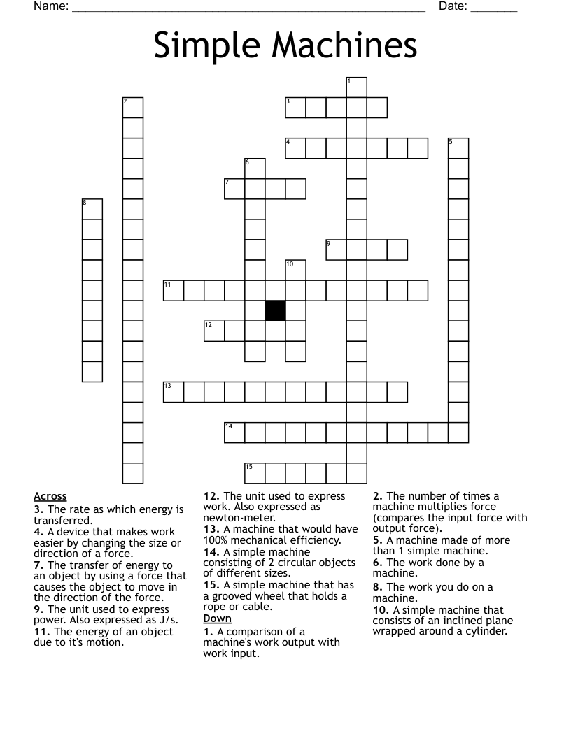 Simple Machines Crossword
