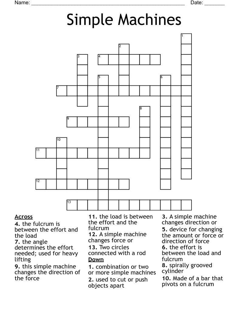 Simple Machines Crossword