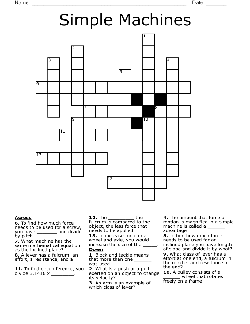 Simple Machines Crossword