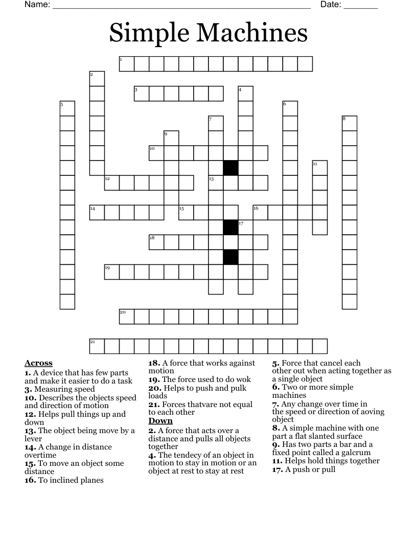 Simple Machines Crossword