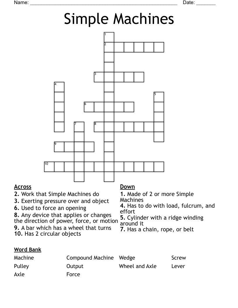 Simple Machines Crossword