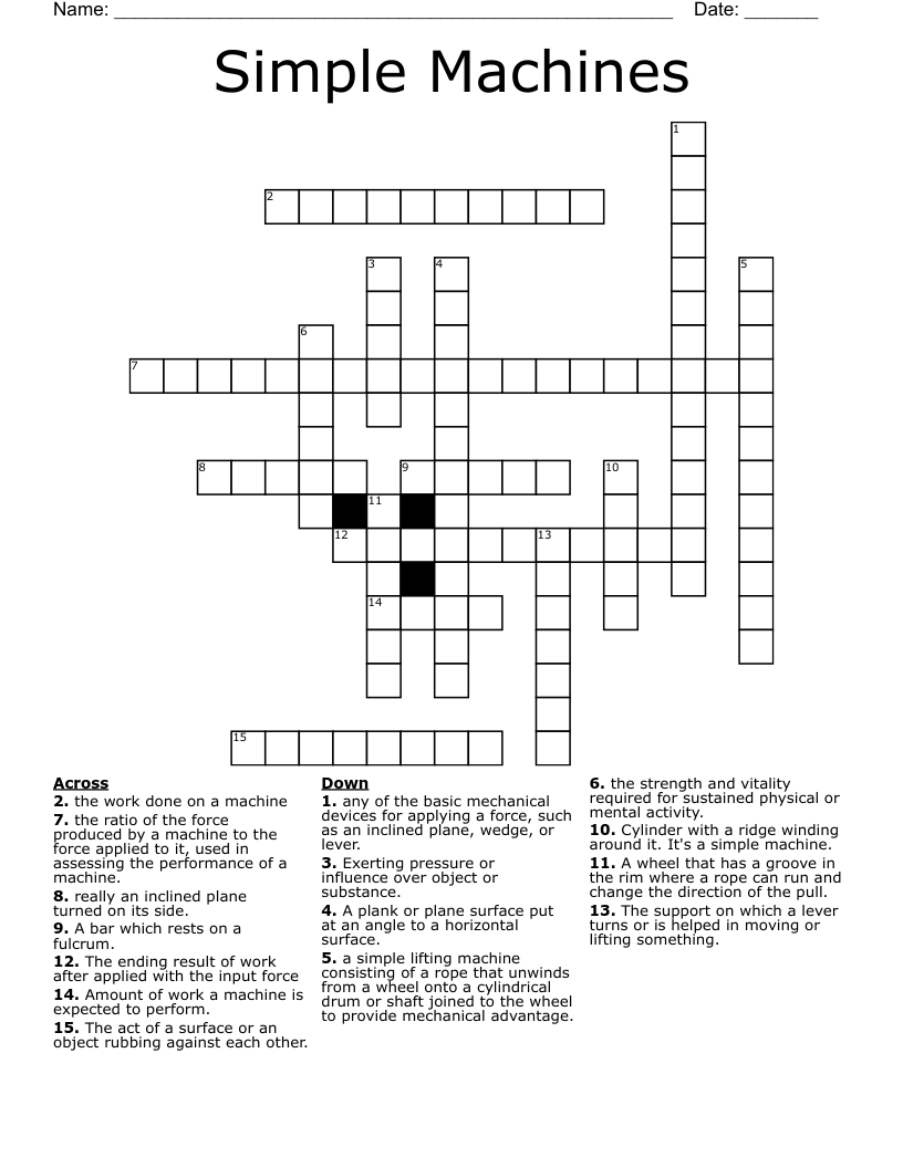Simple Machines Crossword
