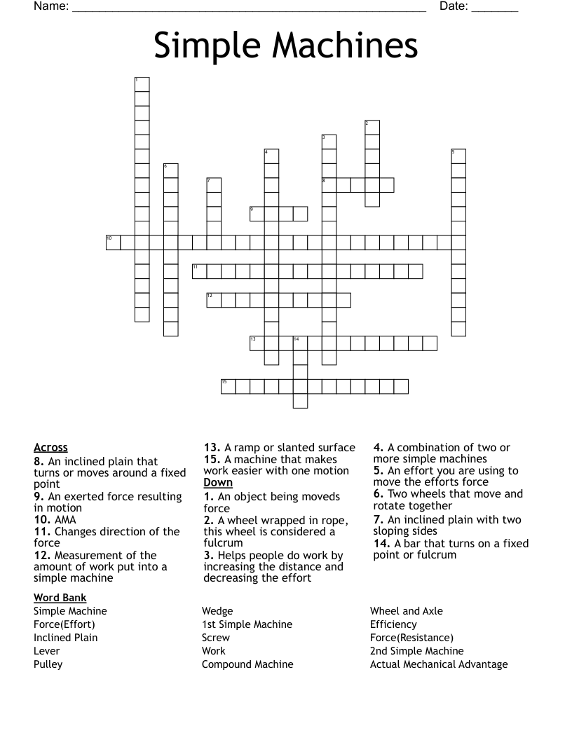 Simple Machines Crossword