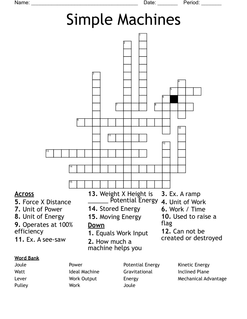 Simple Machines Crossword
