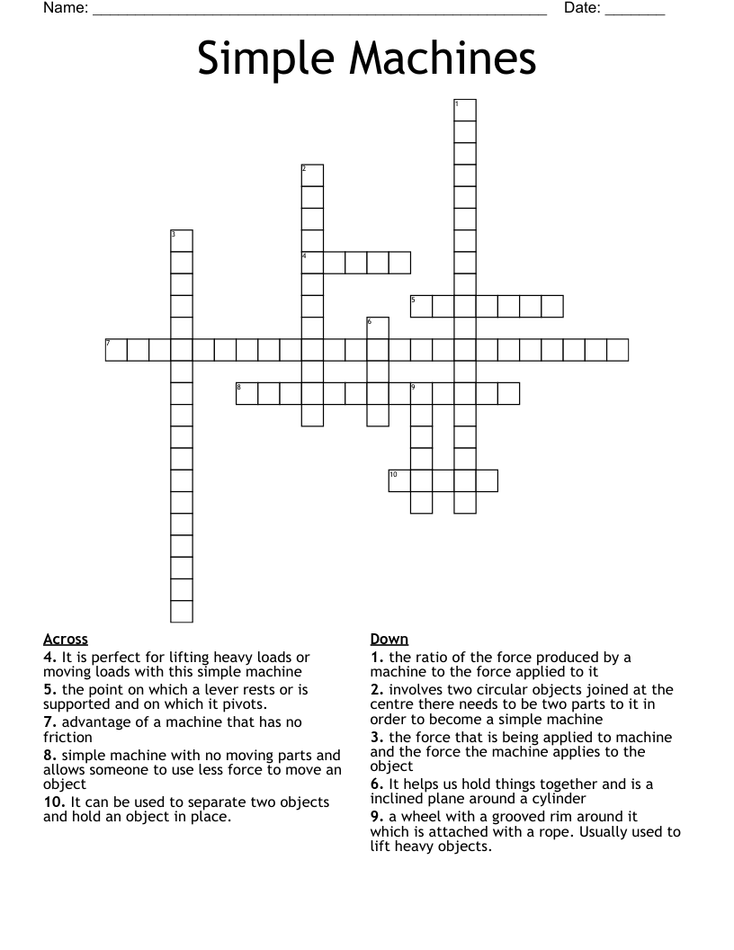 Simple Machines Crossword
