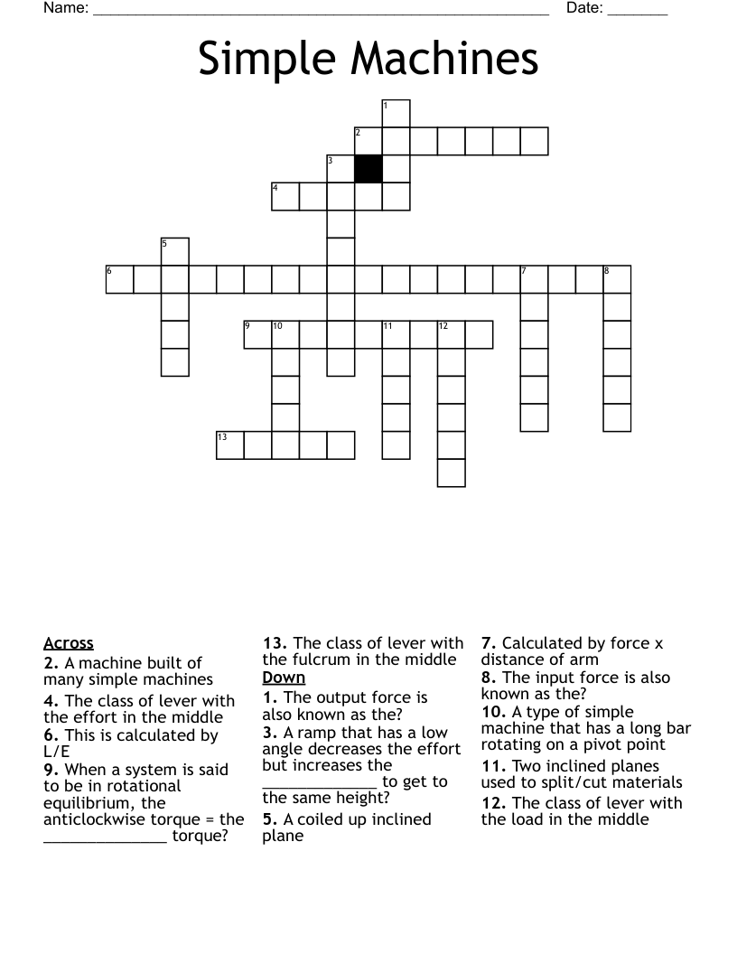Simple Machines Crossword
