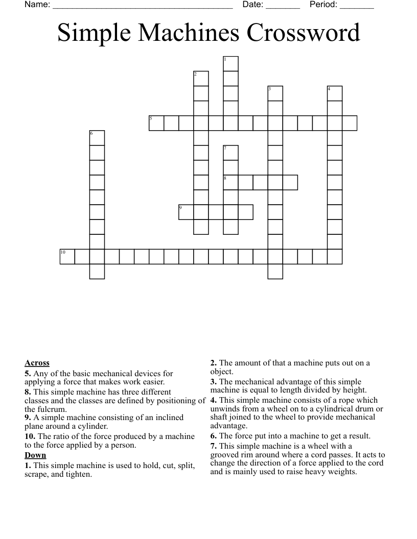 Simple Machines Crossword