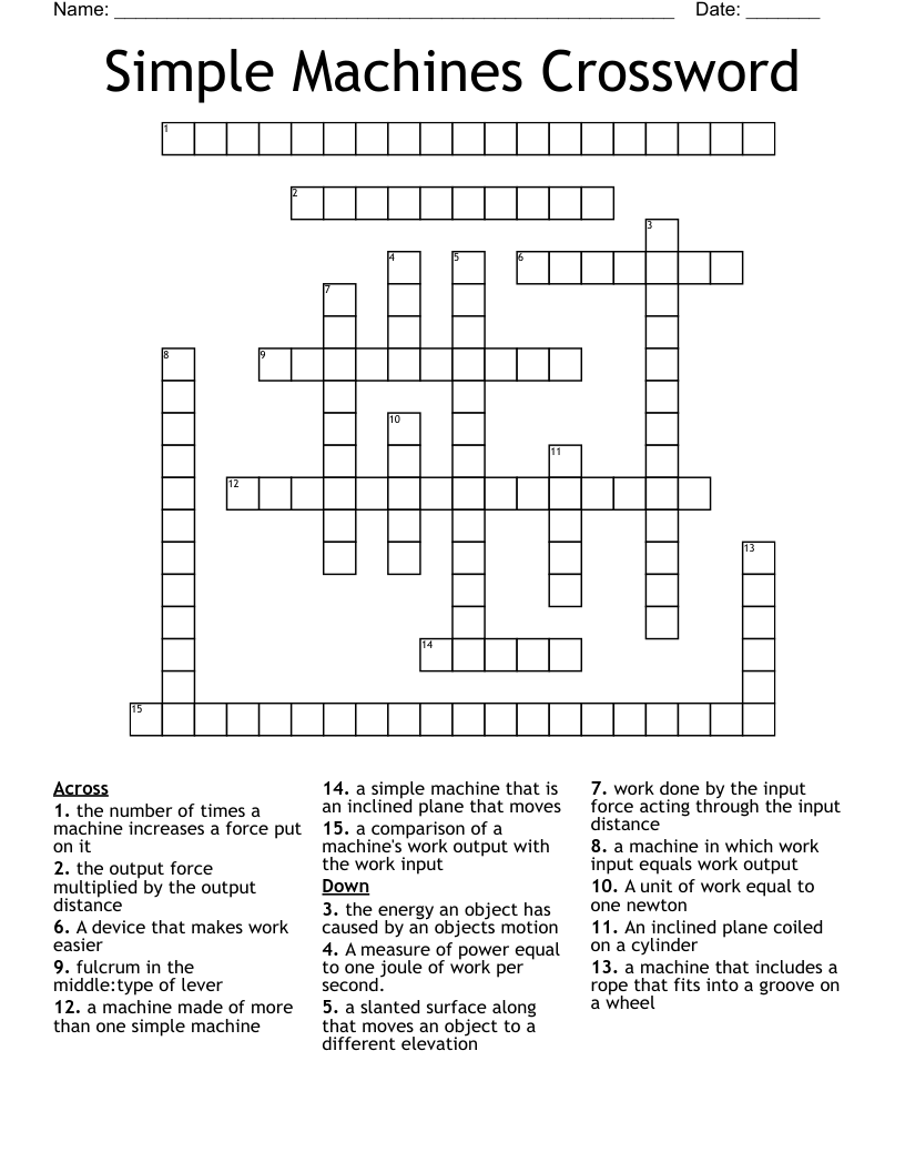 Simple Machines Crossword