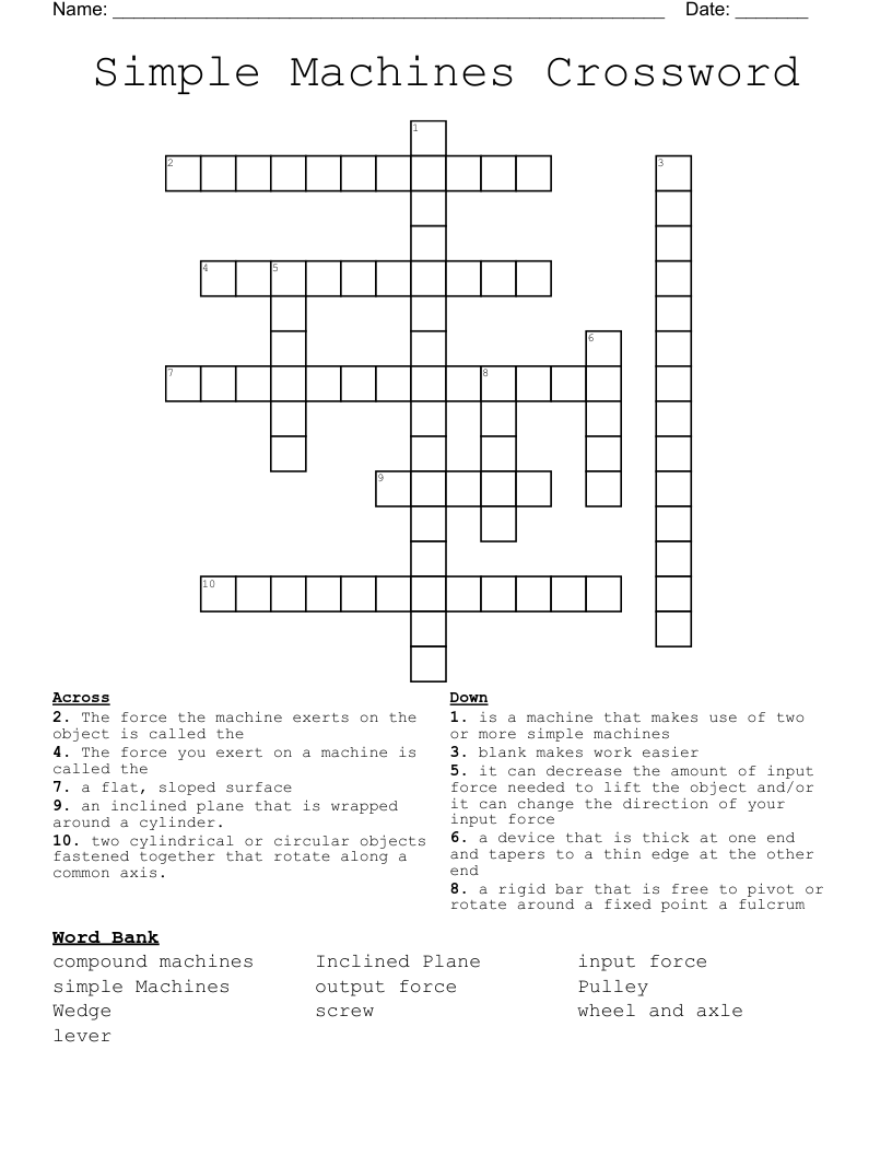 Simple Machines Crossword