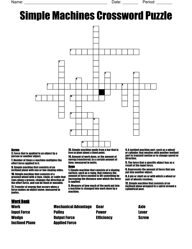 Simple Machines Crossword Puzzle