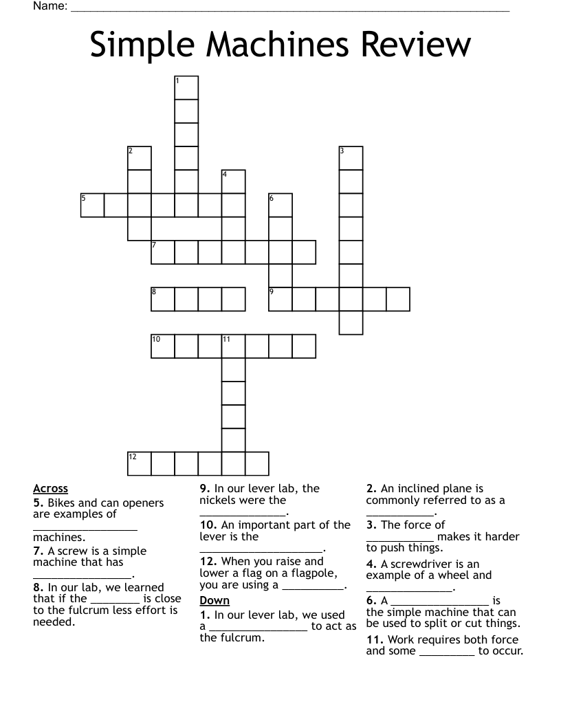 Simple Machines Review Crossword