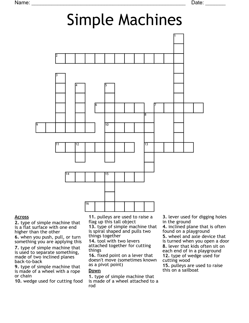 Simple Machines  Crossword