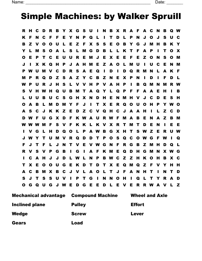 Simple Machines: by Walker Spruill Word Search