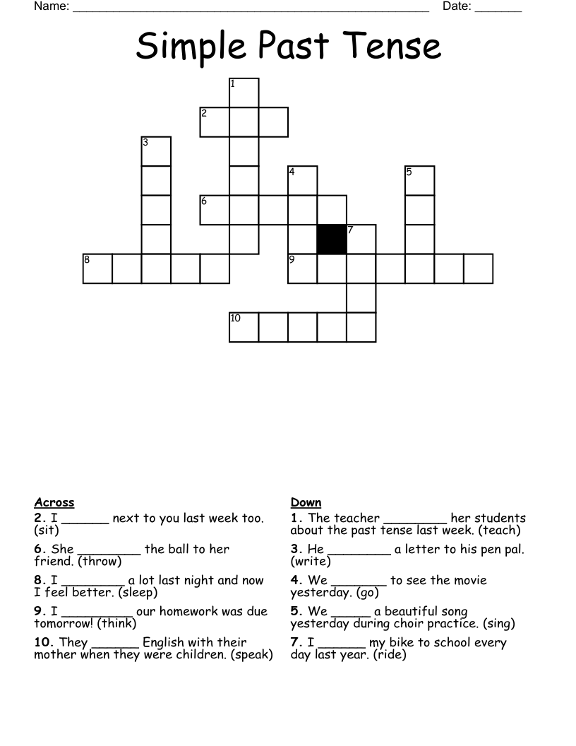 Simple Past Tense Crossword