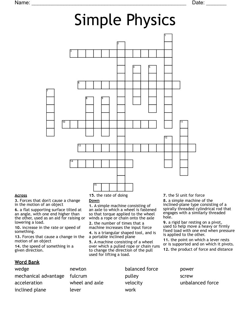 Simple Physics Crossword