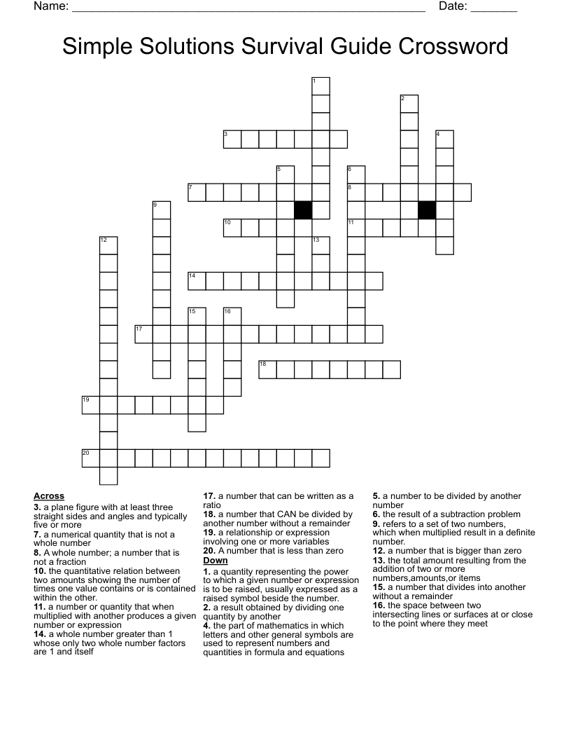 Simple Solutions Survival Guide Crossword 