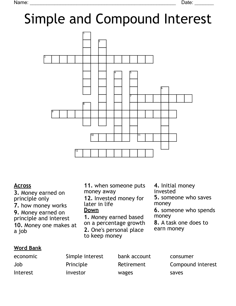 Simple and Compound Interest Crossword