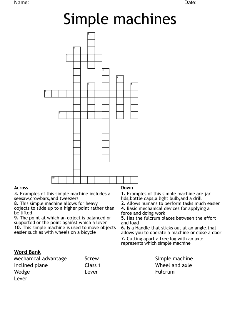 Simple machines Crossword