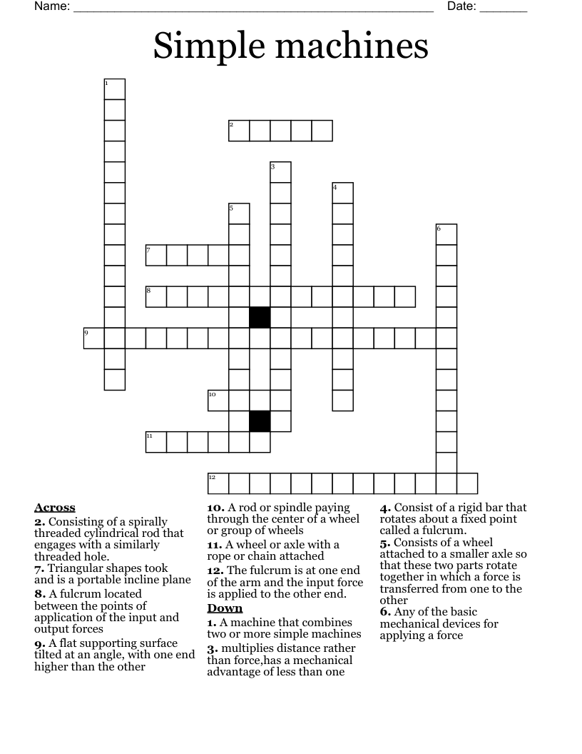 Simple machines  Crossword