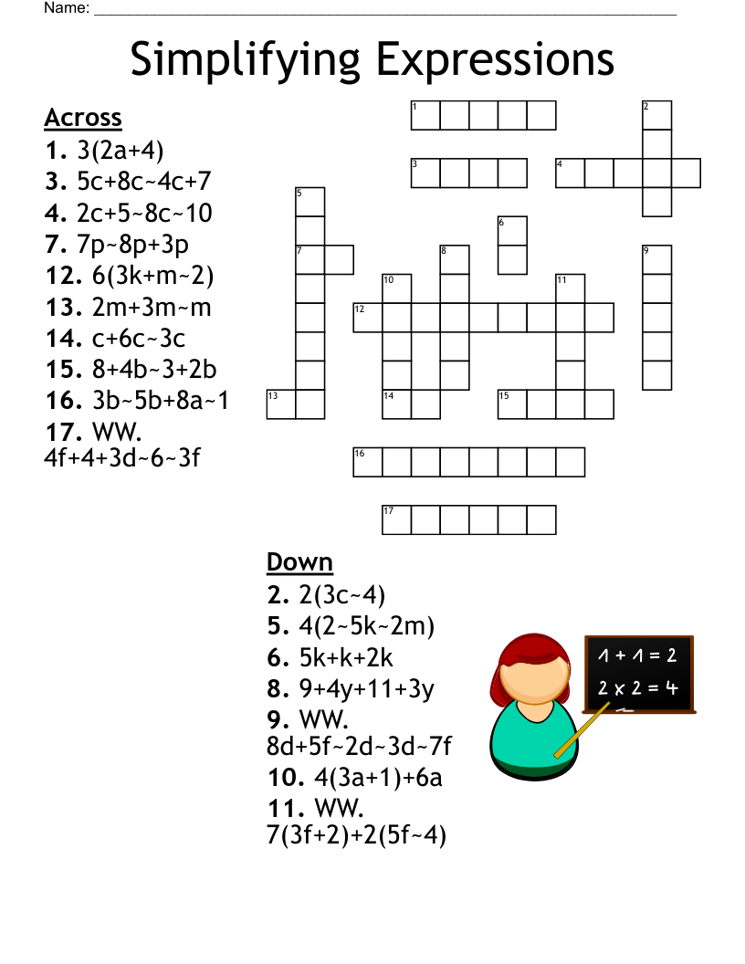 Simplifying Expressions Crossword