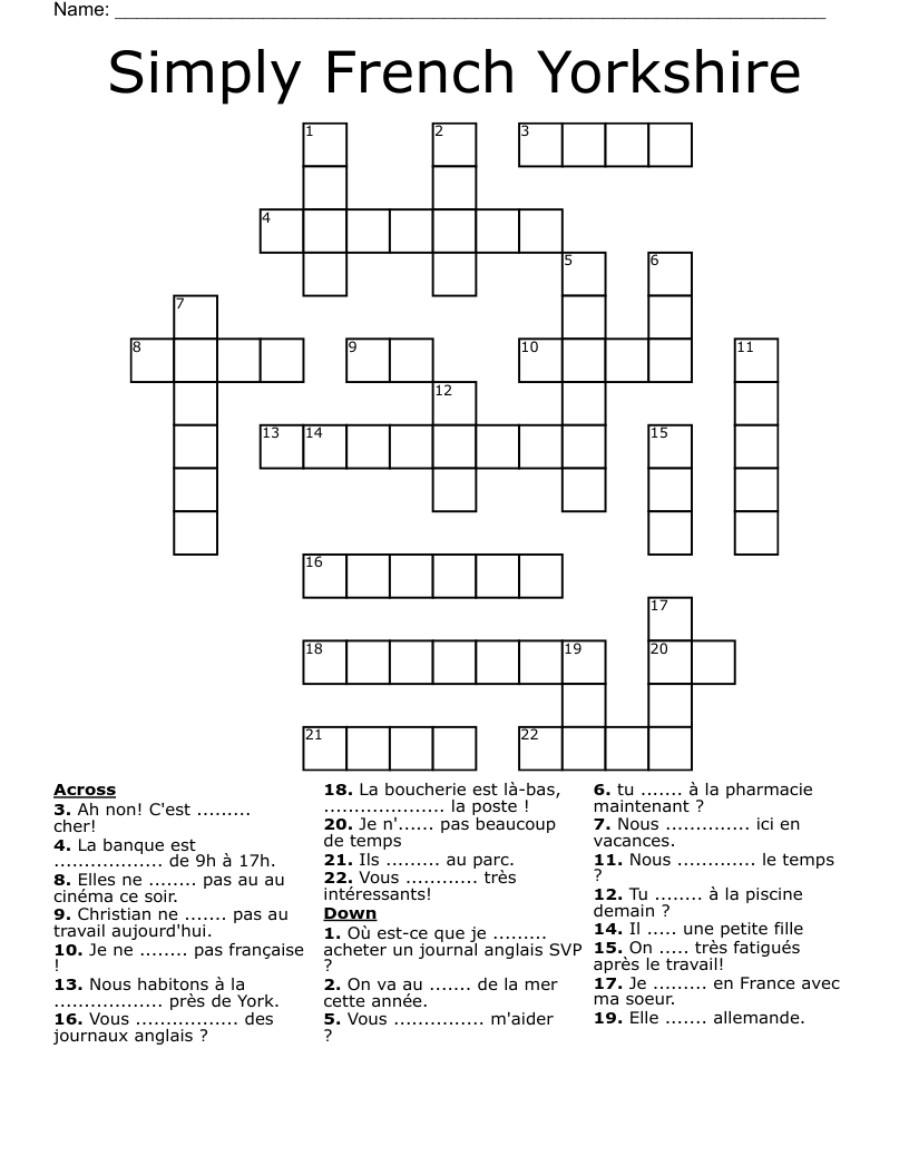 Simply French Yorkshire Crossword