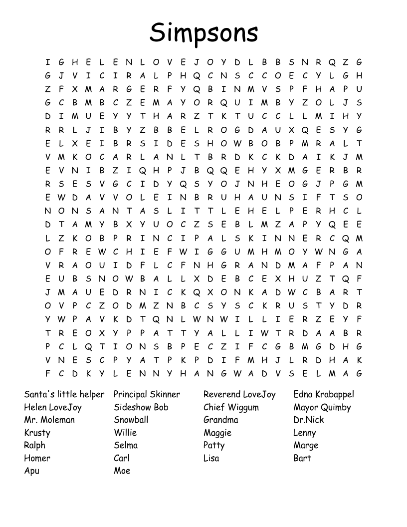 Simpsons Word Search