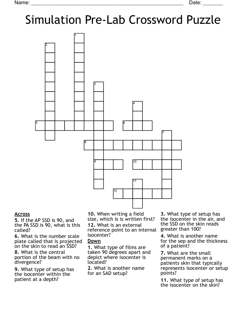 Simulation Pre-Lab Crossword Puzzle