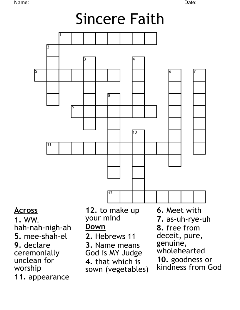 Sincere Faith Crossword