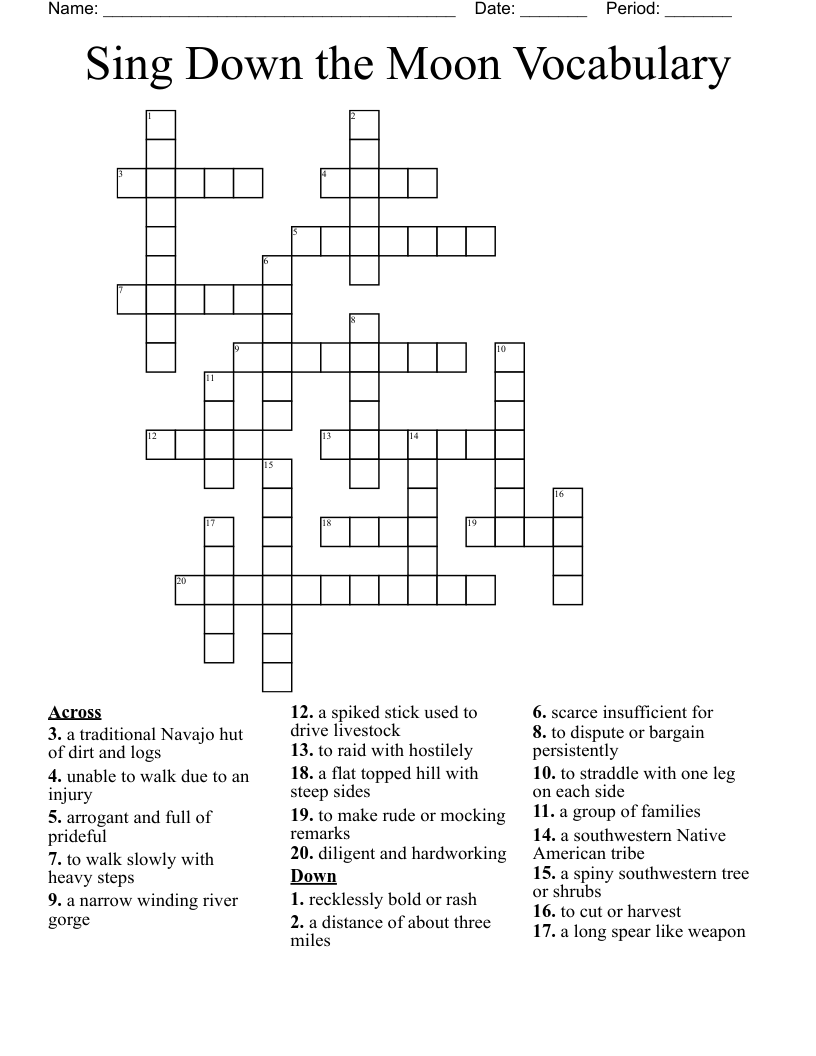 Sing Down the Moon Vocabulary Crossword