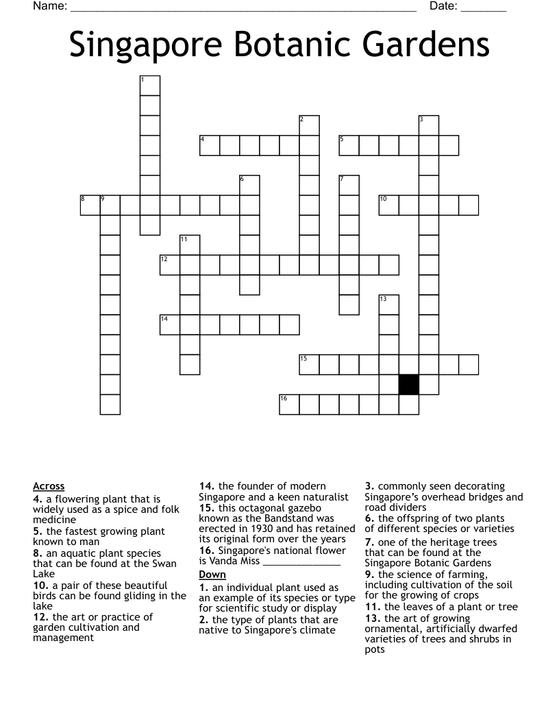 Singapore Botanic Gardens Crossword