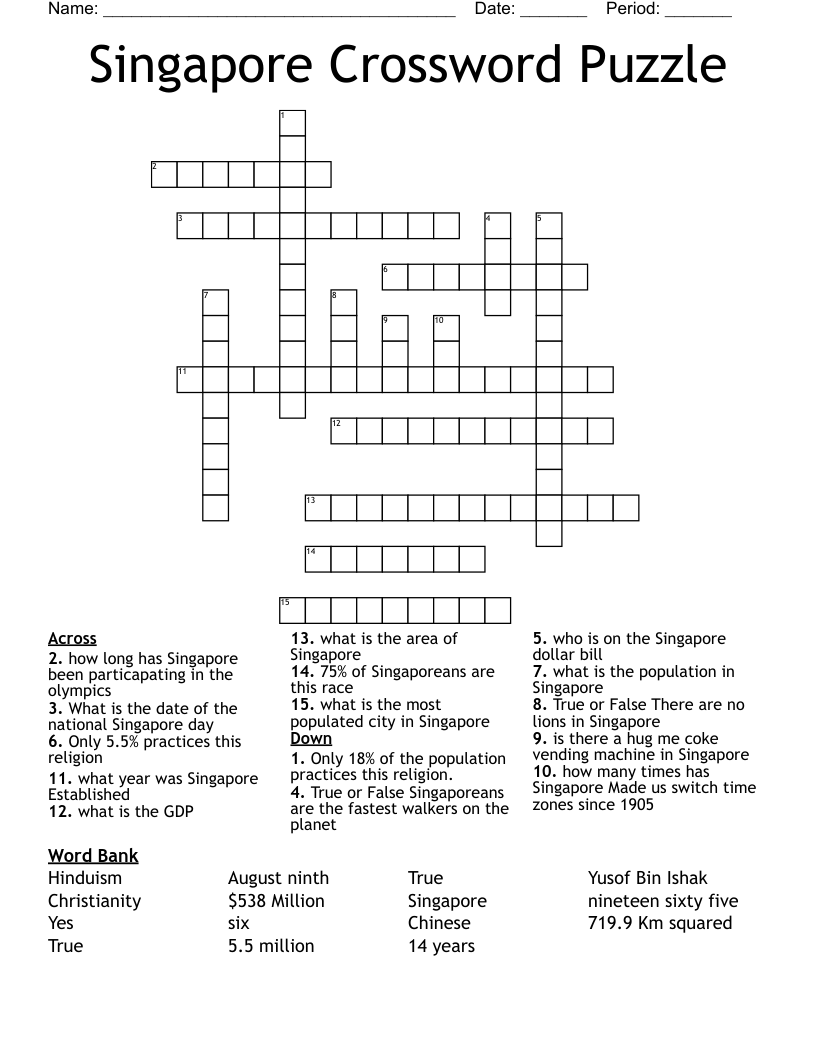 Singapore Crossword Puzzle