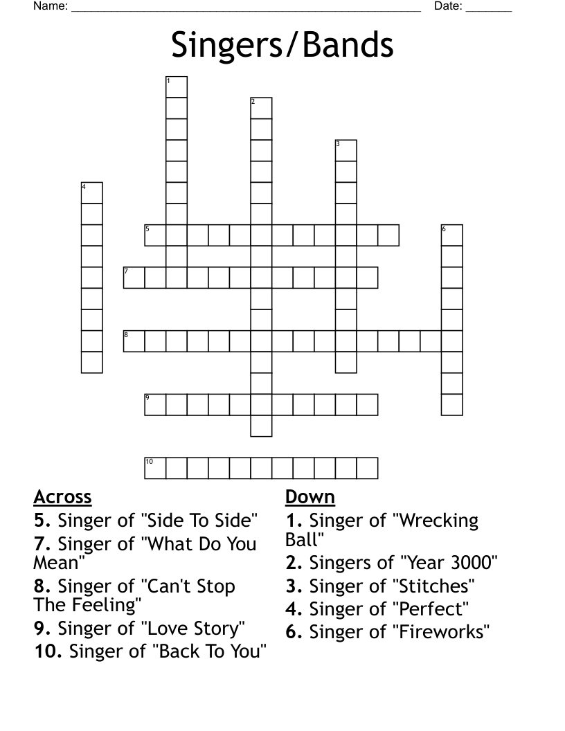 Singers/Bands Crossword
