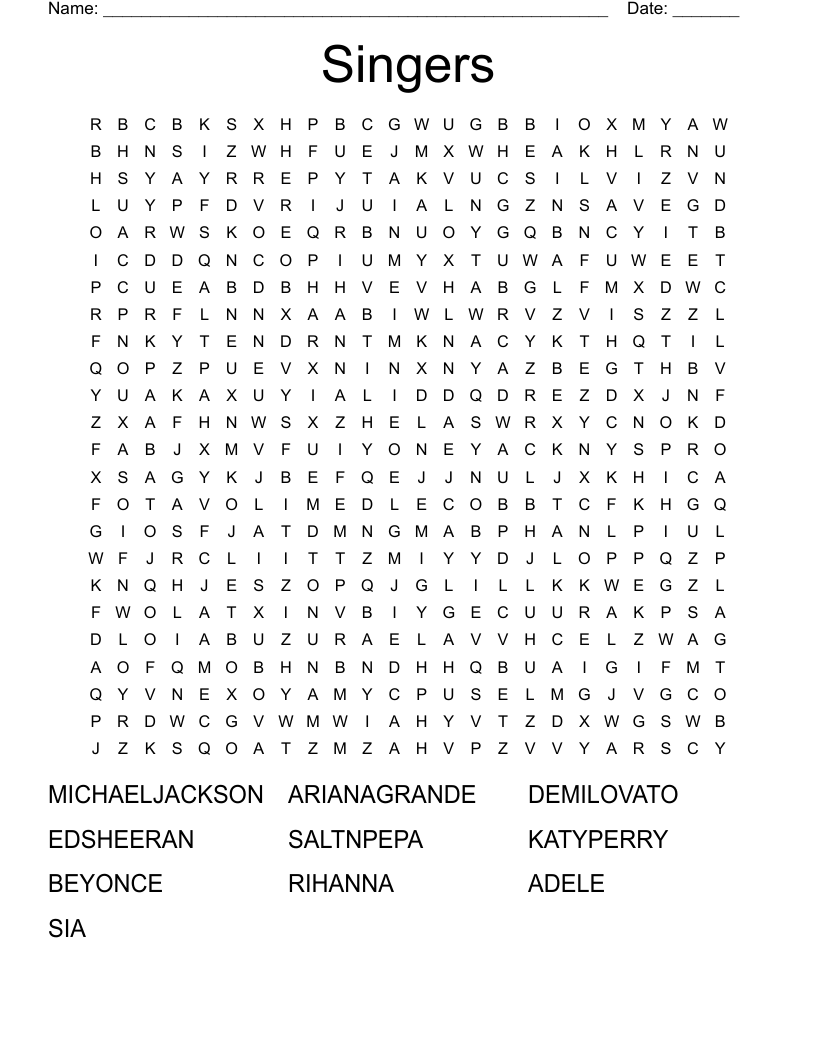 Singers Word Search