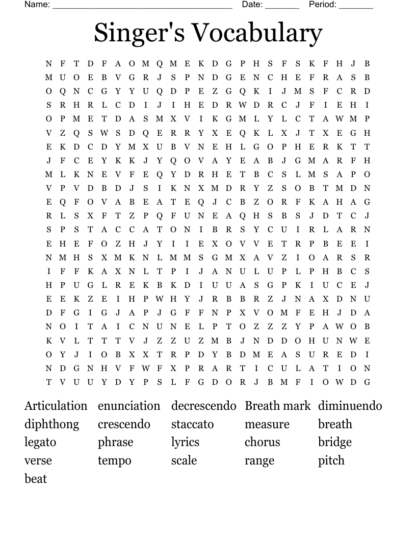 Singer's Vocabulary Word Search