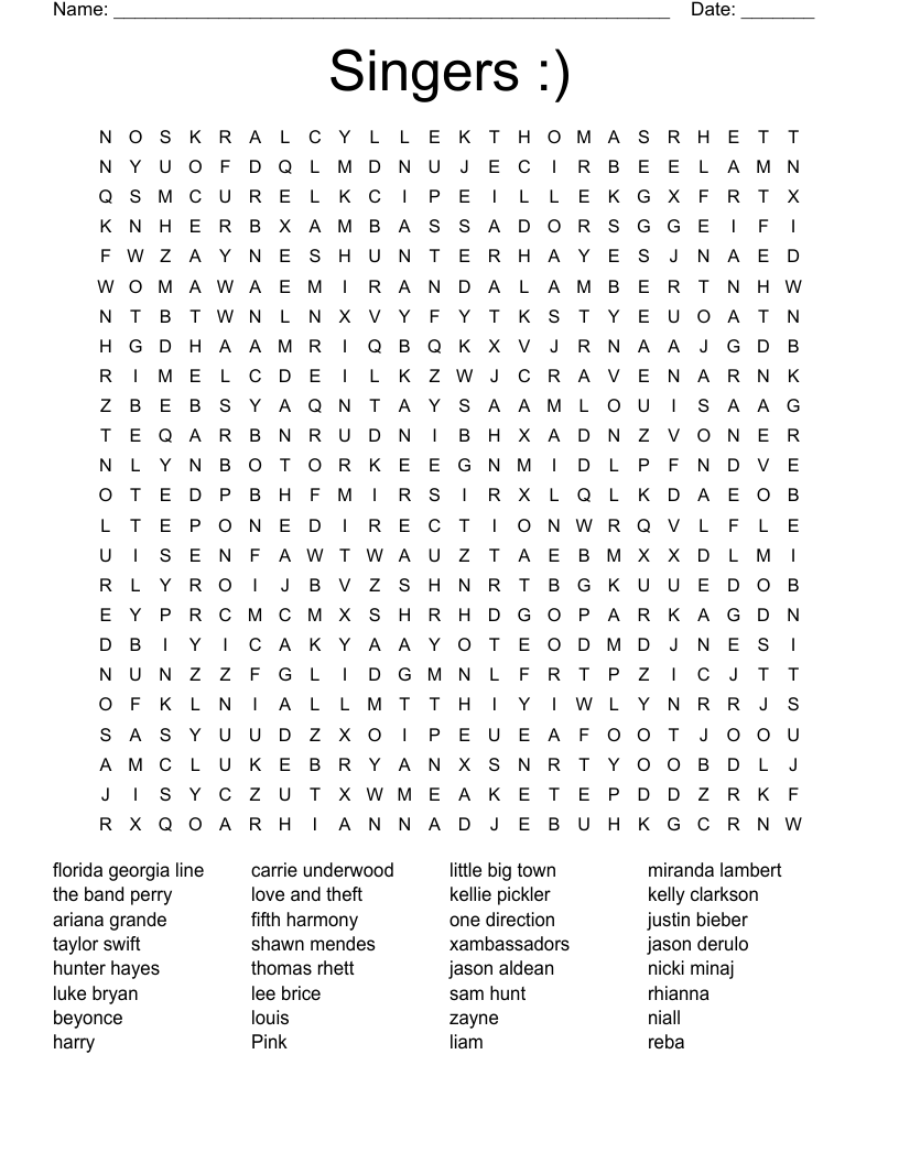 Singers :) Word Search