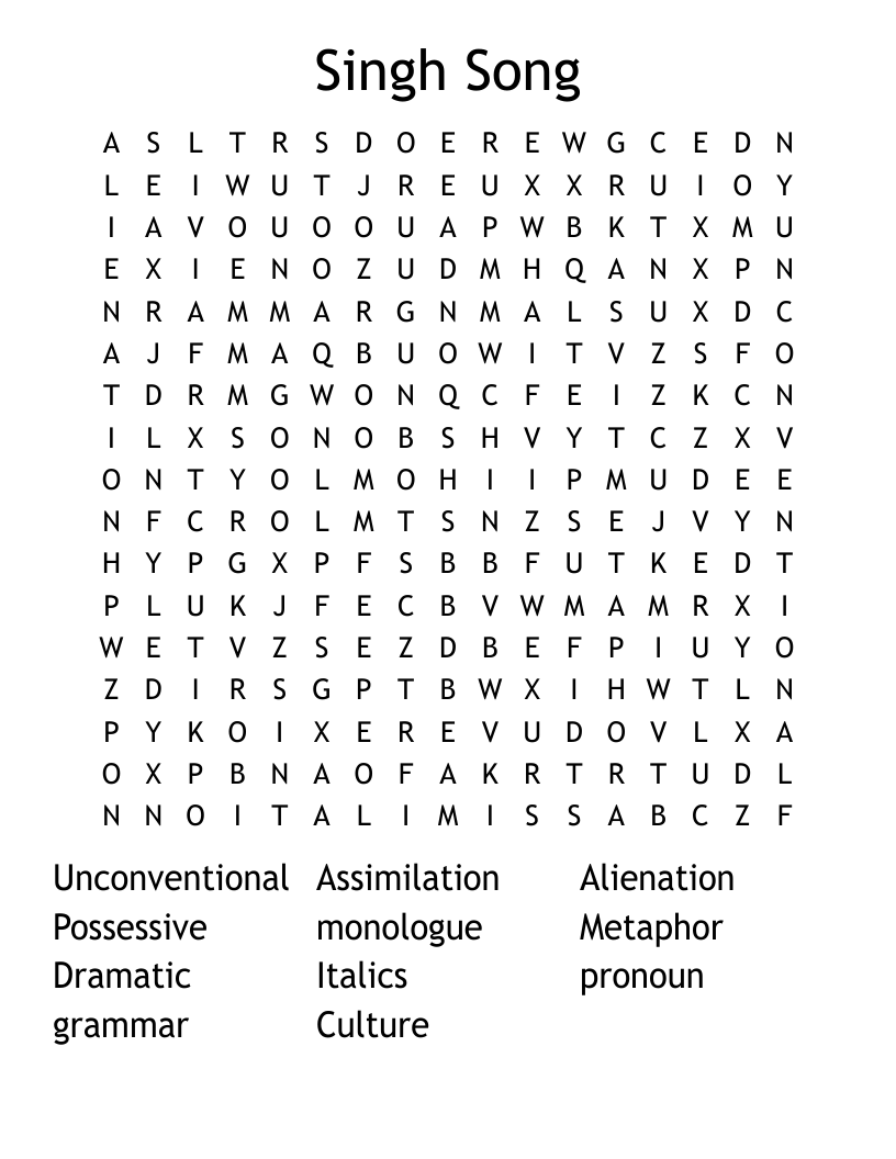 Singh Song Word Search