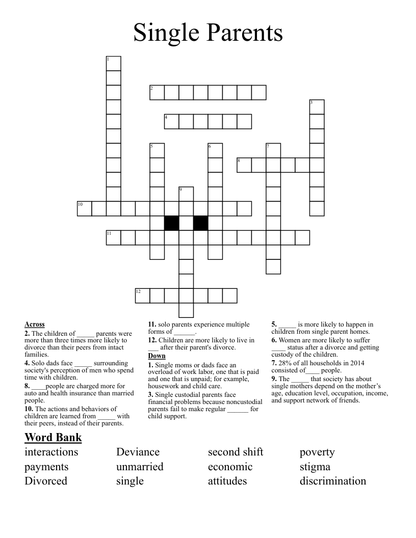 Single Parents Crossword