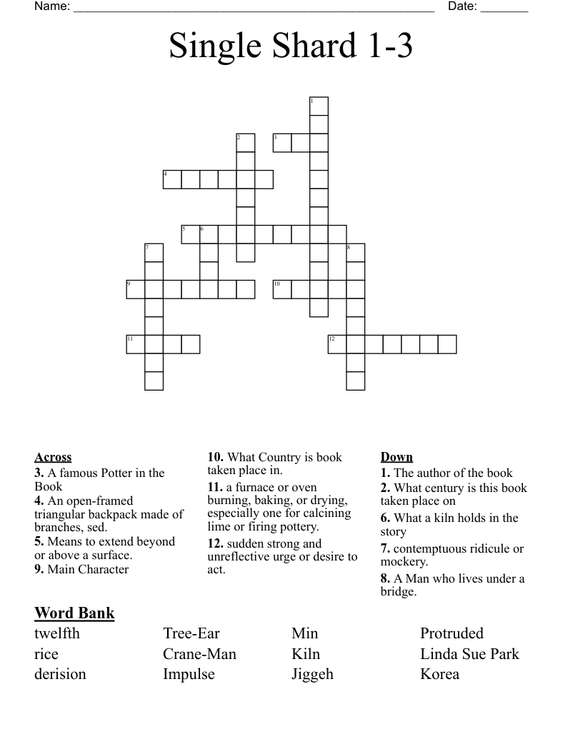 Single Shard 1-3 Crossword