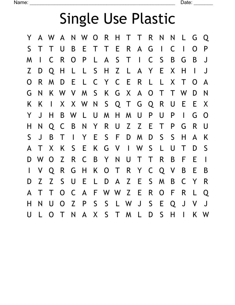Single Use Plastic Word Search
