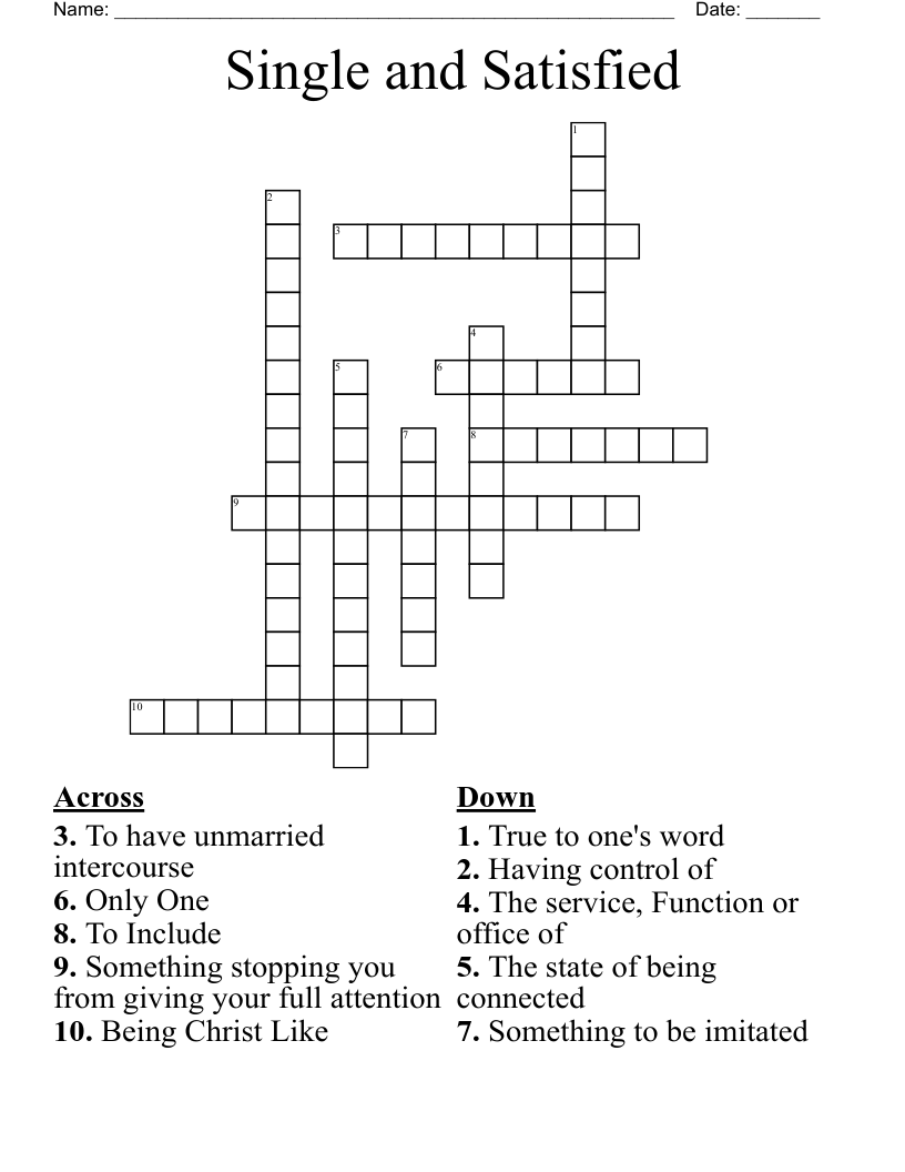 Single and Satisfied Crossword