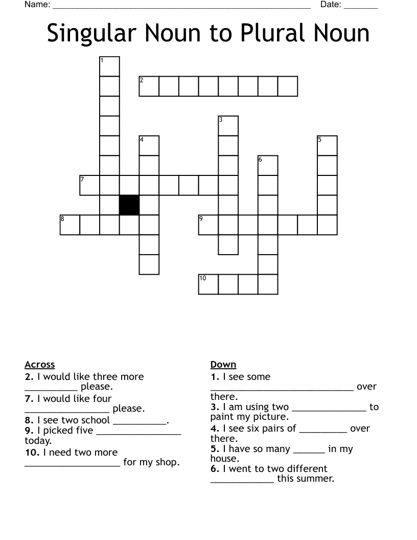 Singular Noun to Plural Noun  Crossword