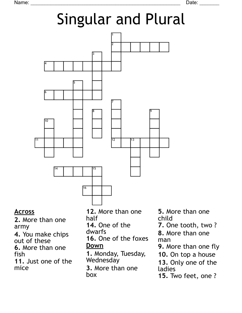 Singular and Plural Crossword