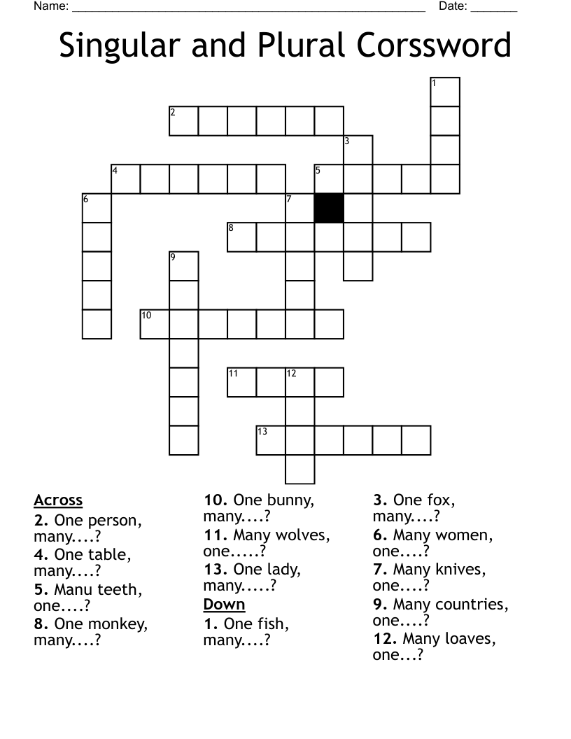 Singular and Plural Corssword Crossword