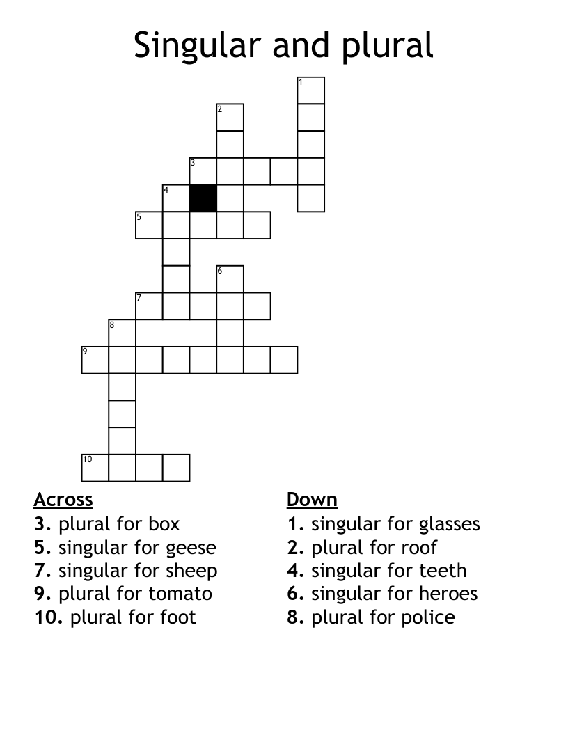 Singular and plural Crossword
