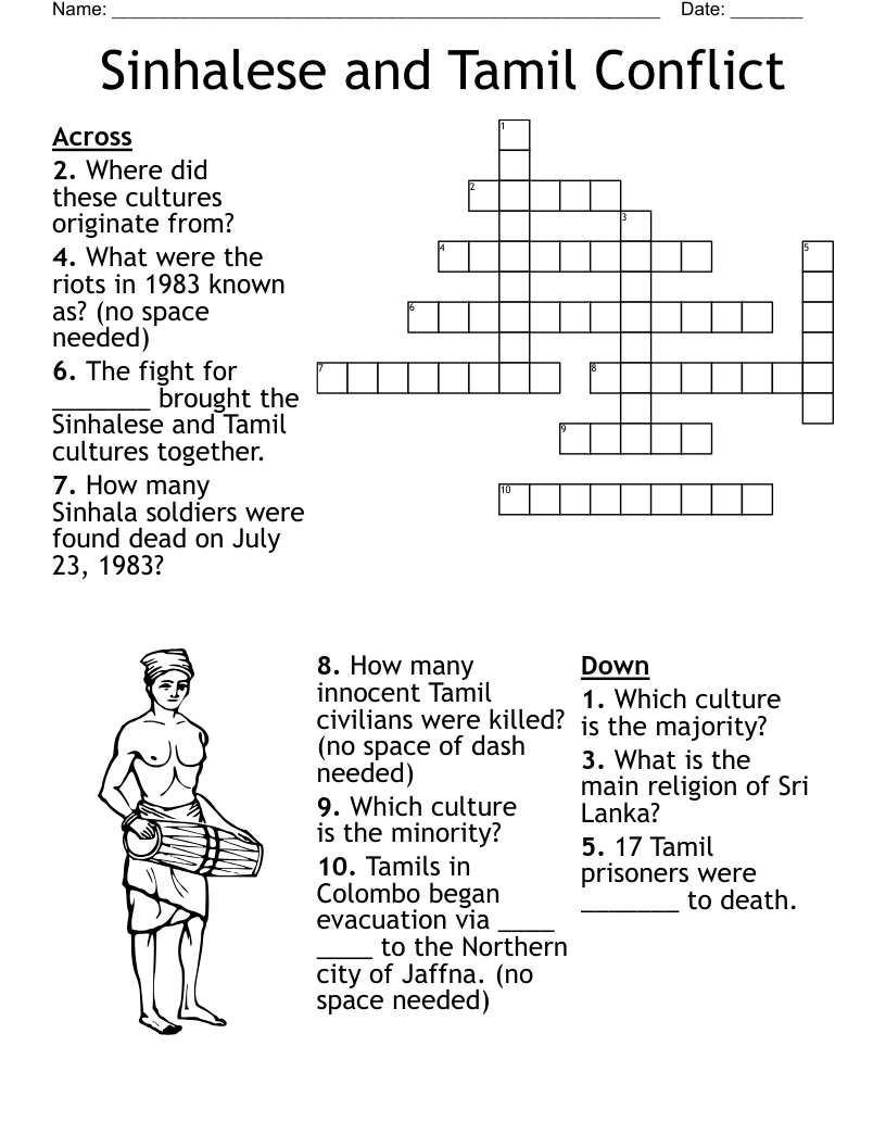 Sinhalese and Tamil Conflict  Crossword