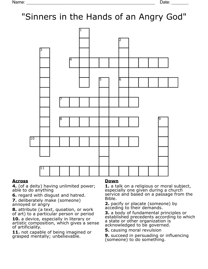"Sinners in the Hands of an Angry God" Crossword