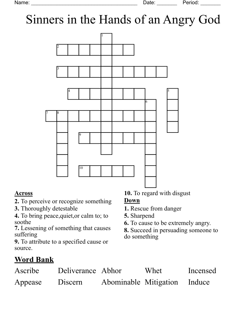 Sinners in the Hands of an Angry God Crossword